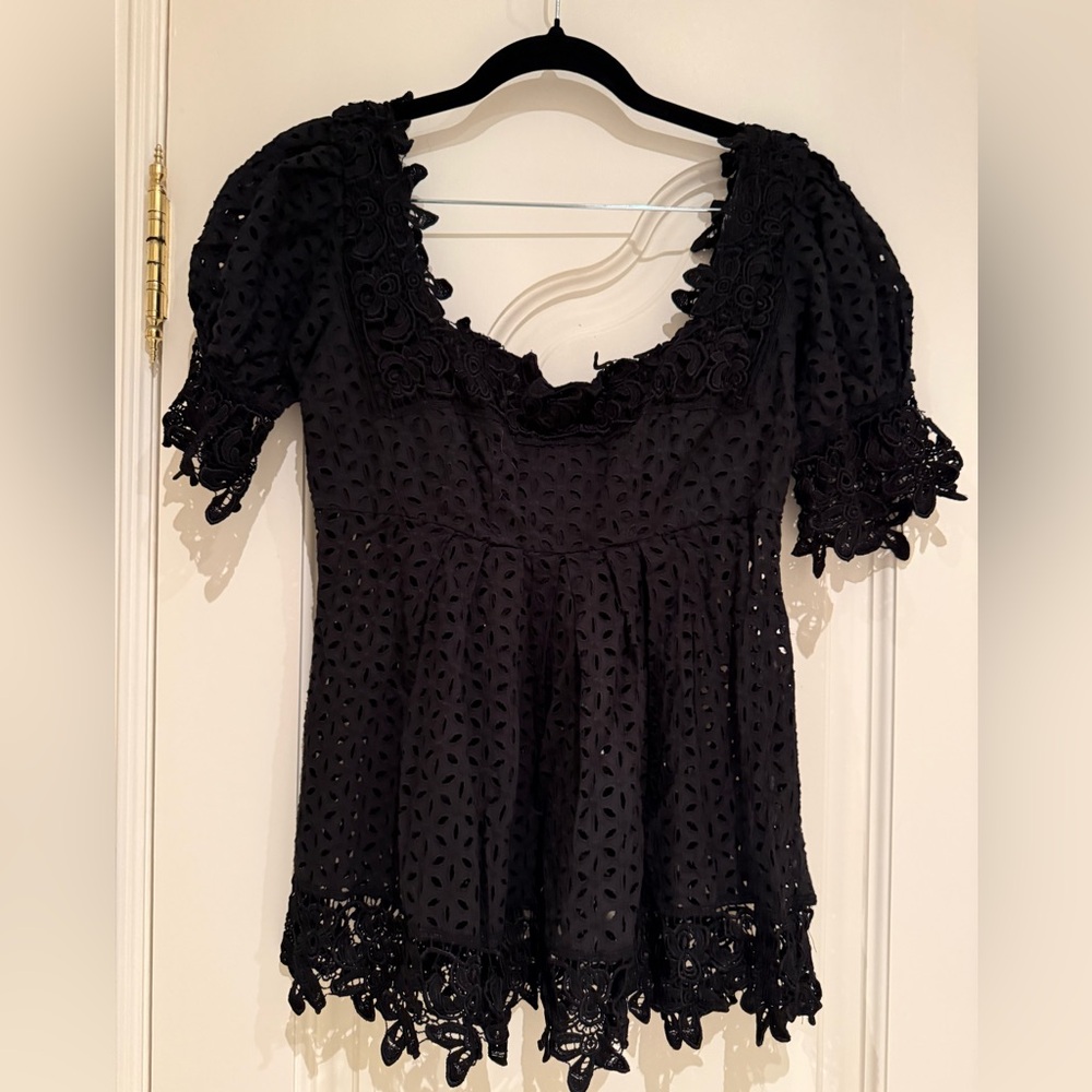 Moda International Black Eyelet Lace Blouse